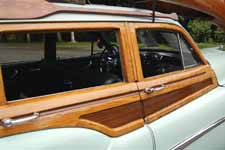 Beautifully re-varnished original white ash and mahogany woodwork on a 1951 Buick Super Estate Wagon woodie